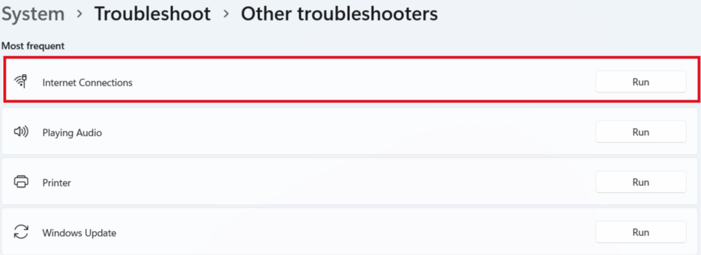 internet connections troubleshooter